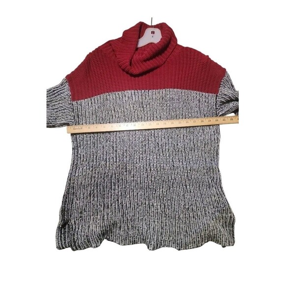 525 America Women’s Small Red Gray Colorblock Cowl Neck Chunky Knit Sweater - Picture 3 of 7